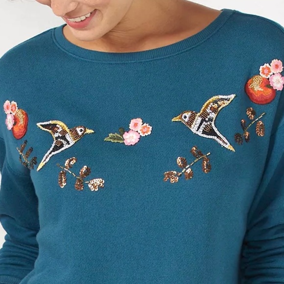 DISNEY SNOW WHITE LC LAUREN CONRAD Sweatshirt Top Embellished Teal Blue L - Picture 7 of 9